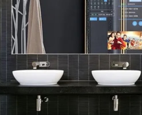 Digital mirror installed by custom bathroom contractor Shapiro Bathrooms & More