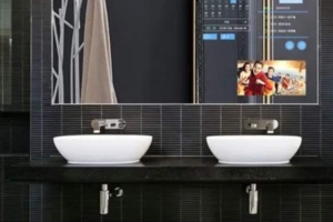 Digital mirror installed by custom bathroom contractor Shapiro Bathrooms & More