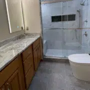 bath-design-trends Current bathroom design trends feature smart tech, eco-friendly fixtures, space saving features, and more.